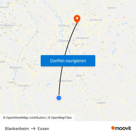 Blankenheim to Essen map