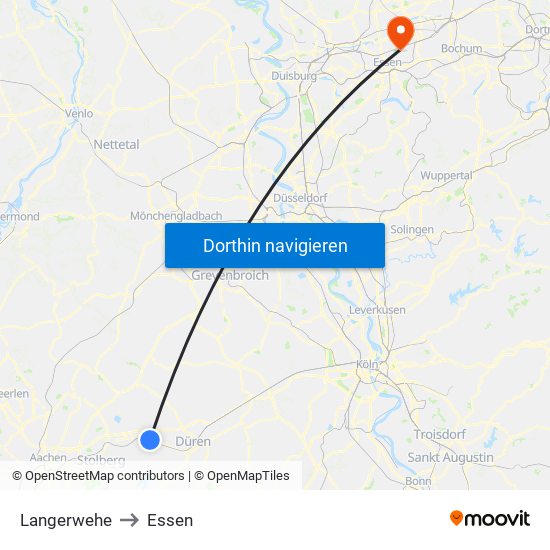 Langerwehe to Essen map