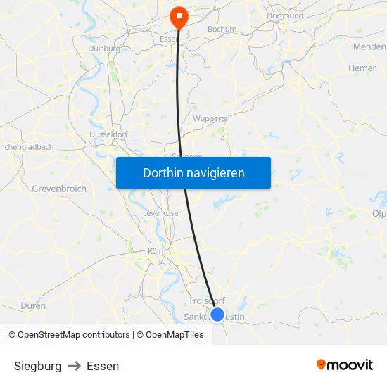 Siegburg to Essen map