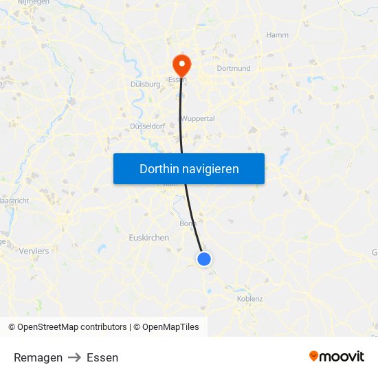 Remagen to Essen map