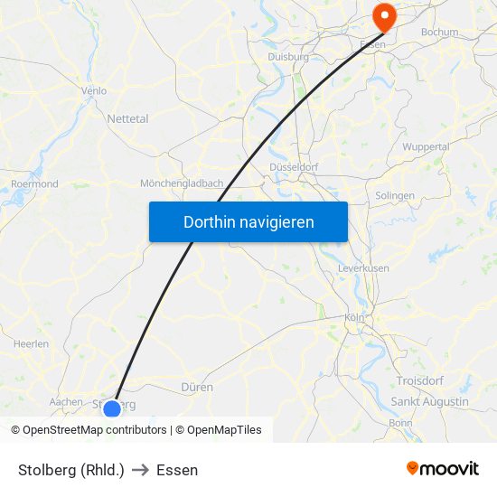 Stolberg (Rhld.) to Essen map