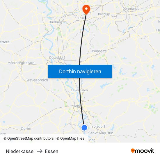 Niederkassel to Essen map