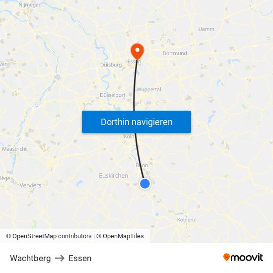 Wachtberg to Essen map