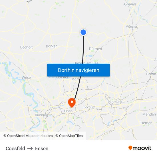 Coesfeld to Essen map