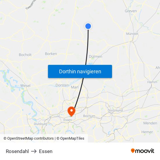 Rosendahl to Essen map