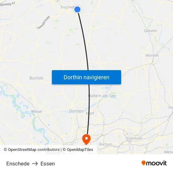 Enschede to Essen map