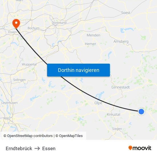 Erndtebrück to Essen map