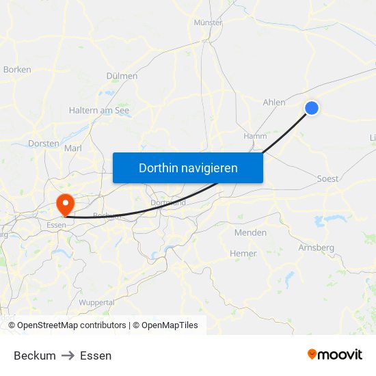 Beckum to Essen map