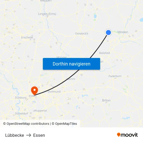 Lübbecke to Essen map