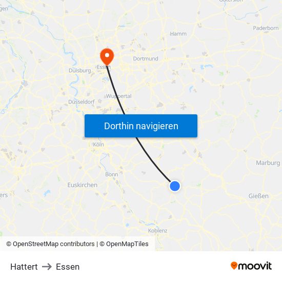 Hattert to Essen map