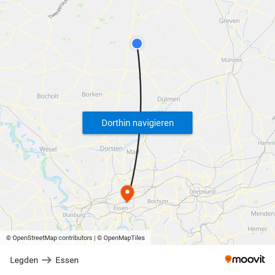 Legden to Essen map