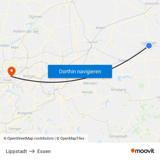 Lippstadt to Essen map