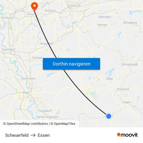 Scheuerfeld to Essen map