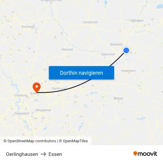 Oerlinghausen to Essen map