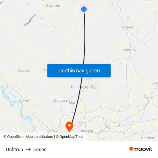 Ochtrup to Essen map