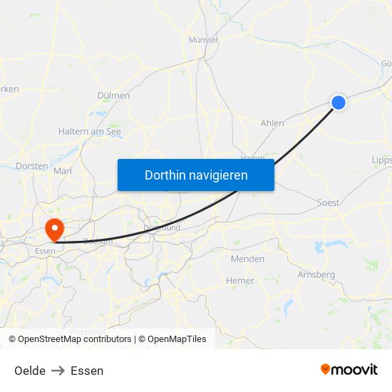 Oelde to Essen map