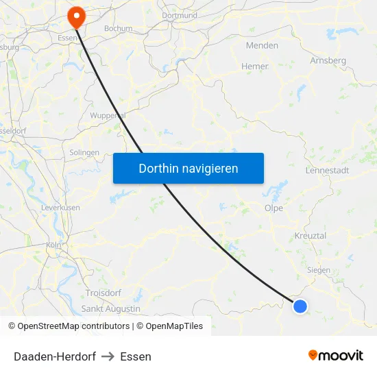 Daaden-Herdorf to Essen map