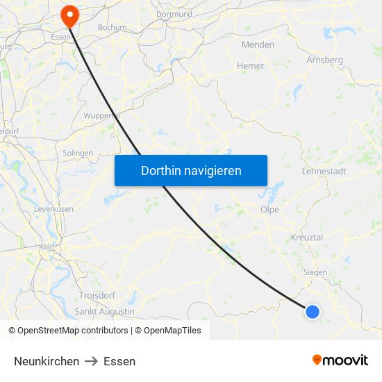 Neunkirchen to Essen map