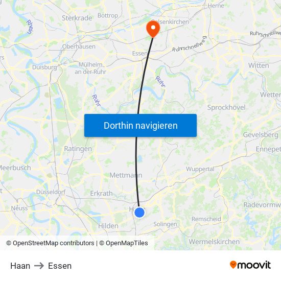 Haan to Essen map