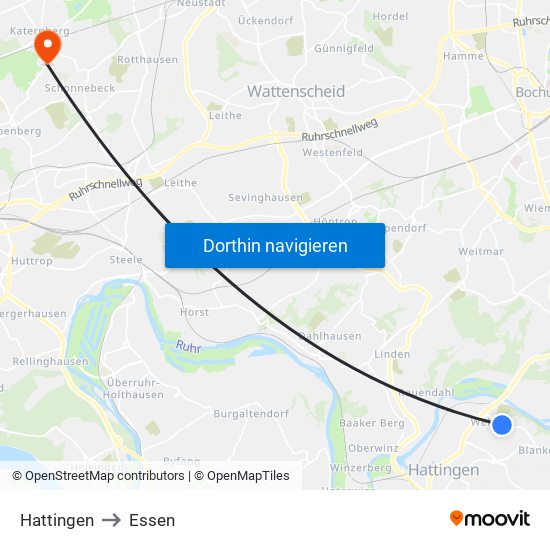 Hattingen to Essen map