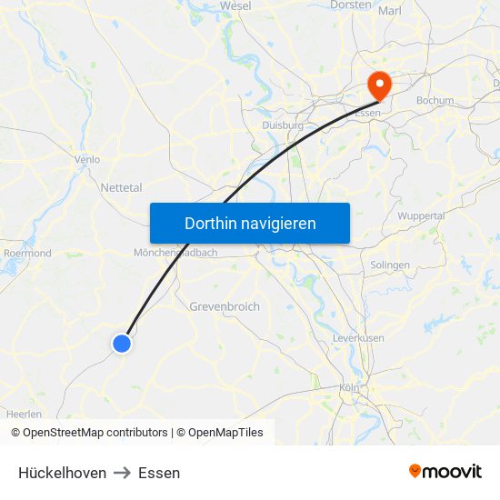 Hückelhoven to Essen map