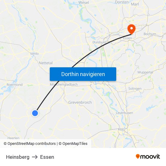 Heinsberg to Essen map