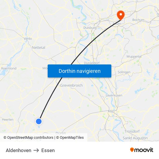 Aldenhoven to Essen map