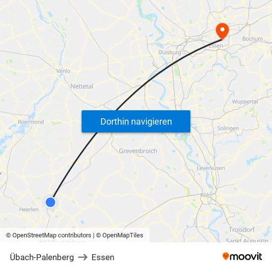 Übach-Palenberg to Essen map