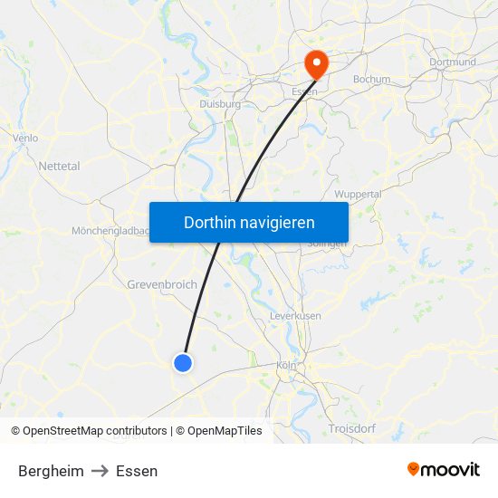 Bergheim to Essen map