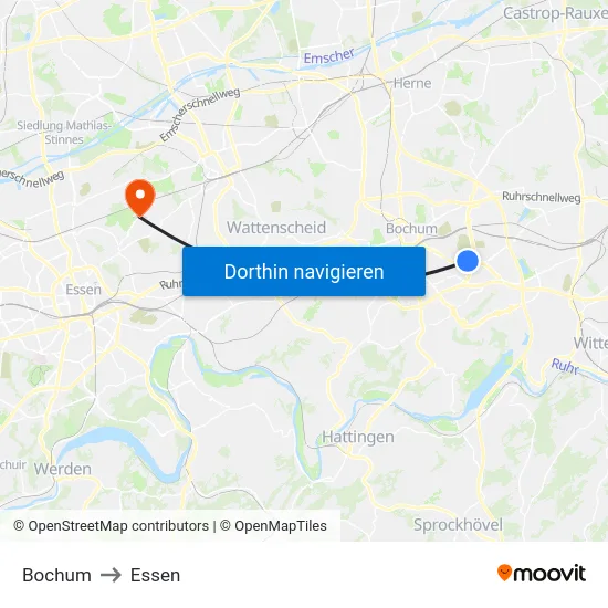 Bochum to Essen map