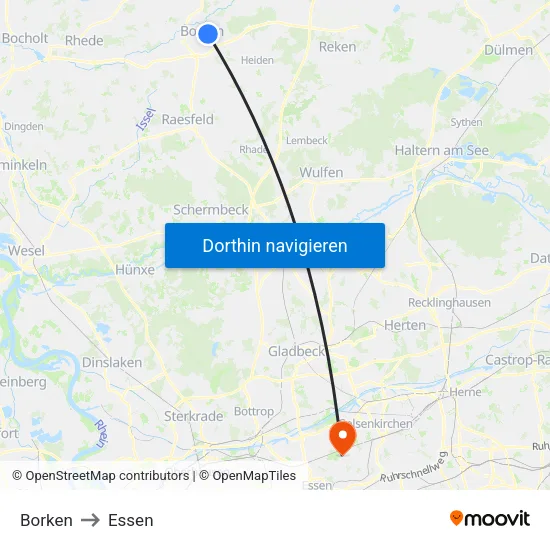 Borken to Essen map
