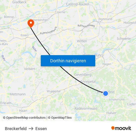 Breckerfeld to Essen map