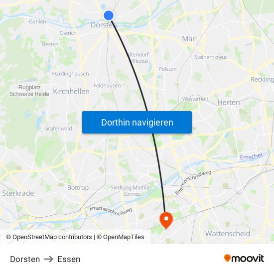 Dorsten to Essen map