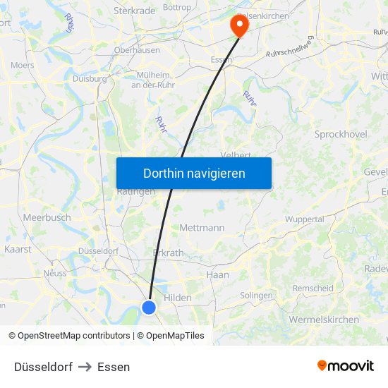 Düsseldorf to Essen map