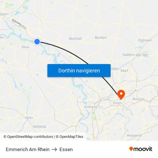 Emmerich Am Rhein to Essen map