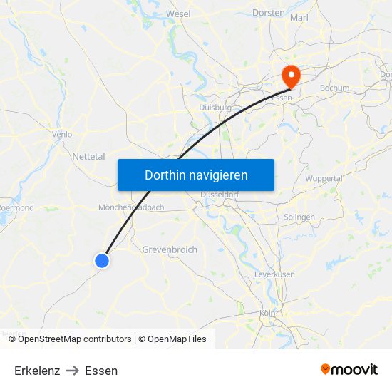 Erkelenz to Essen map