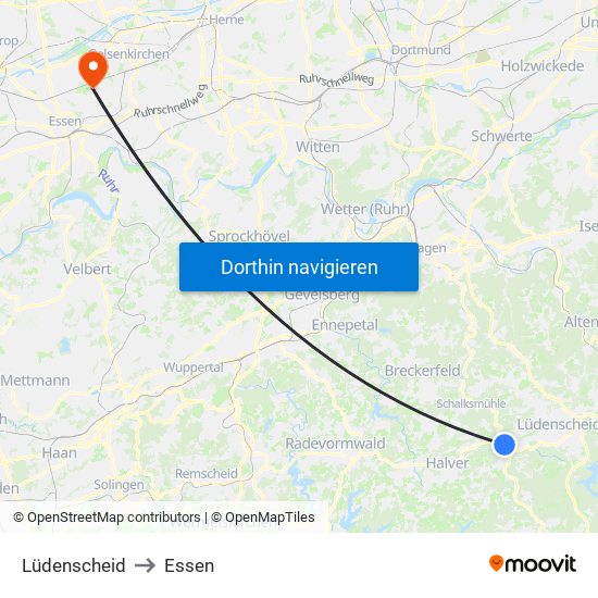 Lüdenscheid to Essen map