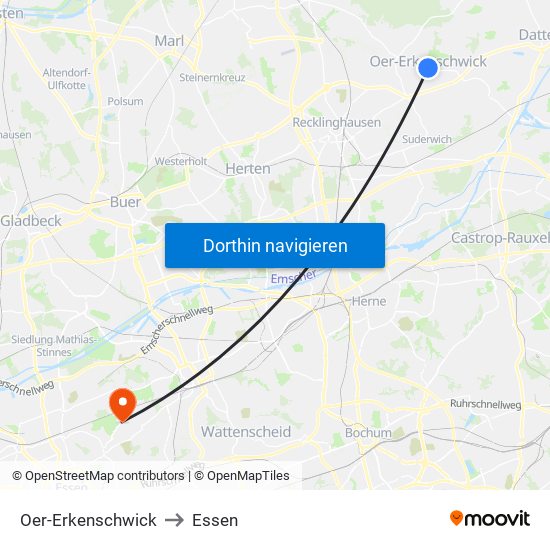 Oer-Erkenschwick to Essen map