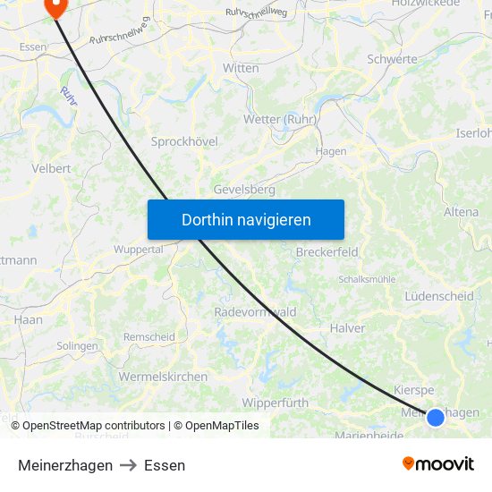 Meinerzhagen to Essen map