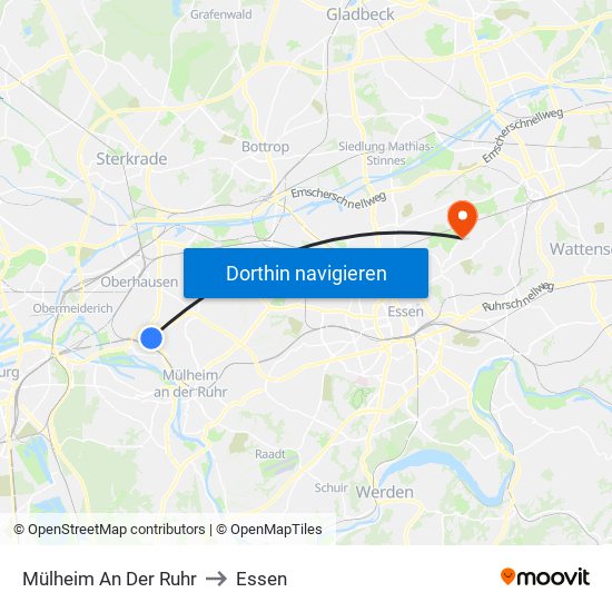 Mülheim An Der Ruhr to Essen map