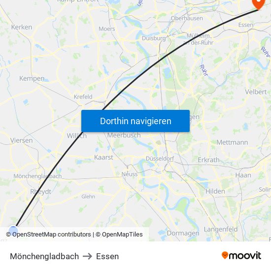 Mönchengladbach to Essen map