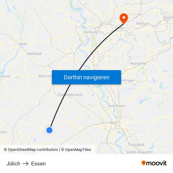 Jülich to Essen map