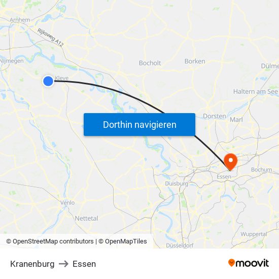 Kranenburg to Essen map