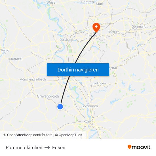 Rommerskirchen to Essen map