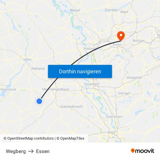 Wegberg to Essen map