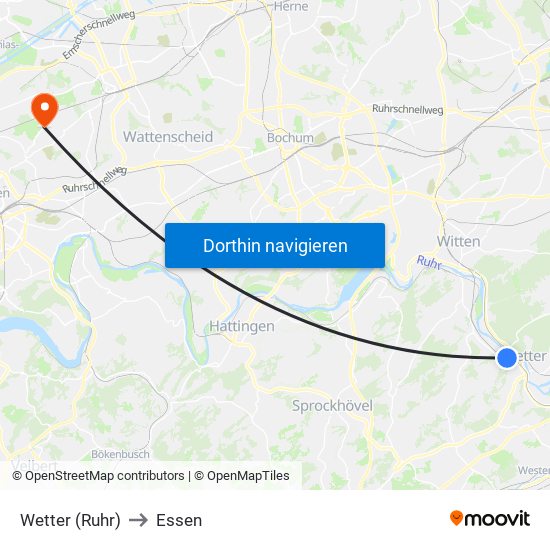 Wetter (Ruhr) to Essen map