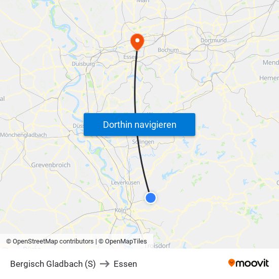 Bergisch Gladbach (S) to Essen map