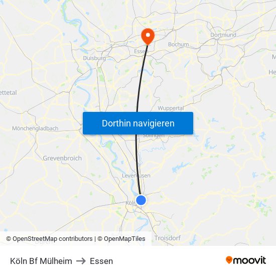 Köln Bf Mülheim to Essen map