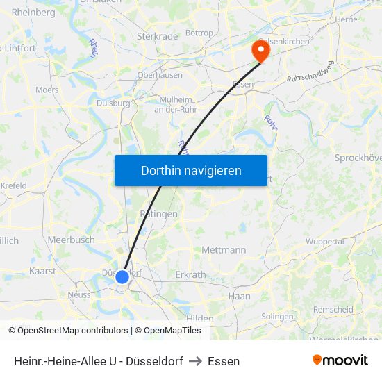 Heinr.-Heine-Allee U - Düsseldorf to Essen map