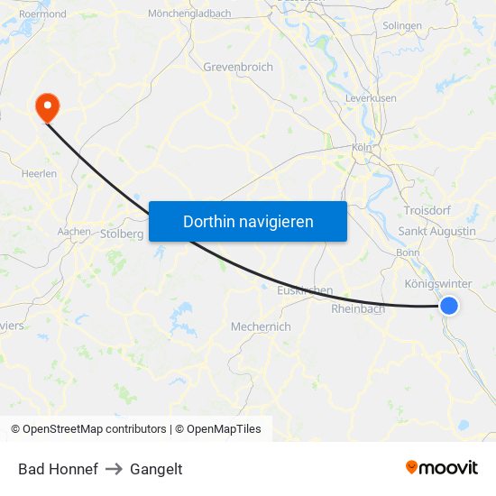 Bad Honnef to Gangelt map